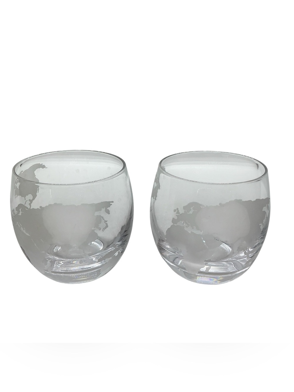 Wine Enthusiast Frosted World Globe Map Scotch Whiskey Etched Glasses Set of 2